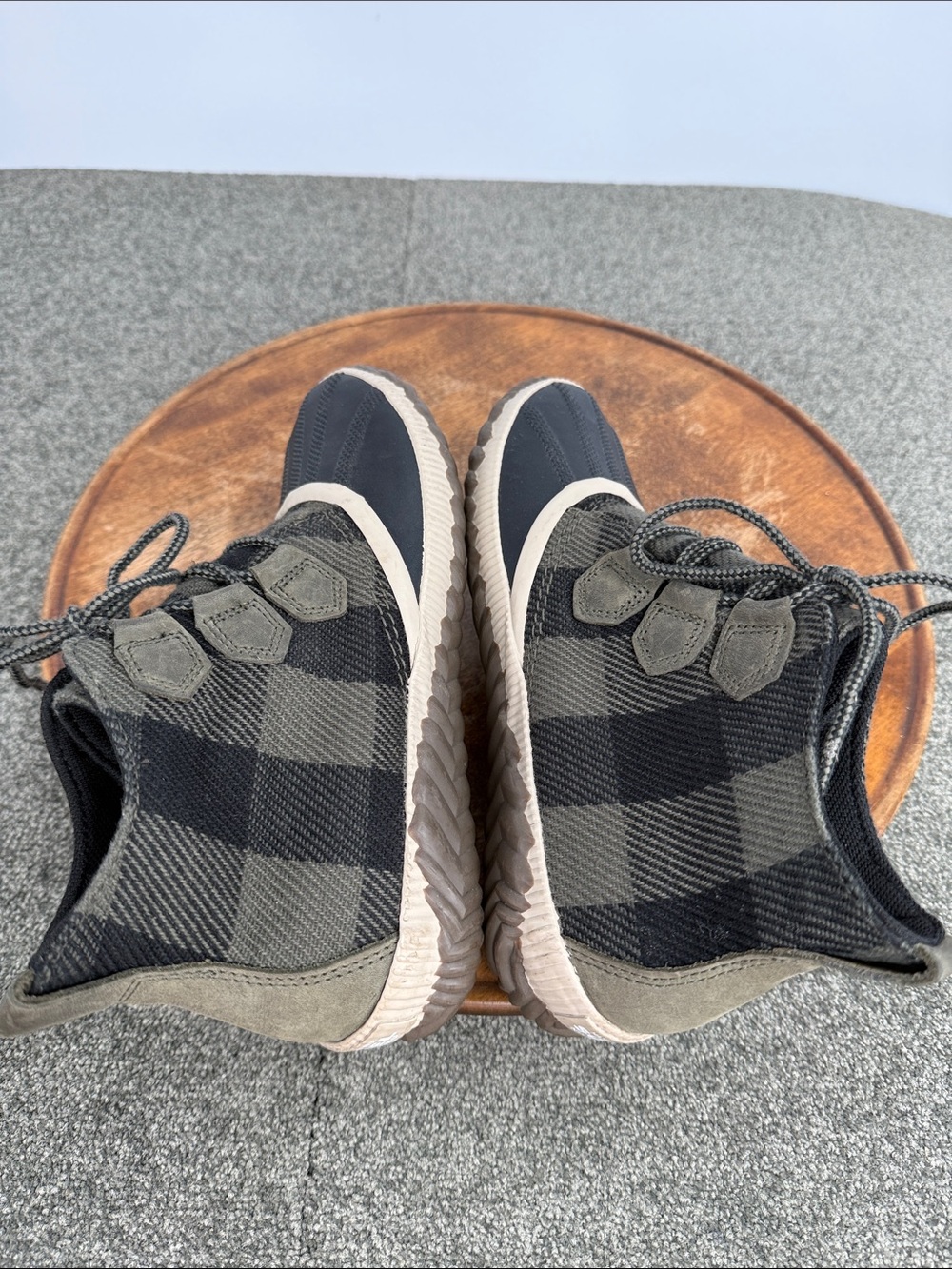 Sorel Boots Wm 8 Green Black Plaid Duck Waterproof Rubber Sole Out N About Plus - Picture 6 of 11